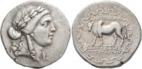 CARIA. Antioch ad Maeandrum. Circa 85-65/60 BC. Tetradrachm (Silver, 26 mm, 16.10 g, 12 h), Diotrephes, magistrate 'for the fourth time'. Laureate hea...