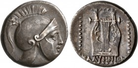 ISLANDS OFF CARIA, Kalymnos. Circa 260/50-205 BC. Didrachm (Silver, 19 mm, 6.56 g, 7 h). Male head to right, wearing crested Attic helmet. Rev. KAΛYMN...
