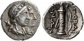PHRYGIA. Gordion. Circa 3rd century-189 BC. Obol (Silver, 10 mm, 0.68 g, 2 h). Laureate and draped jugate busts of Apollo and Artemis to right, quiver...