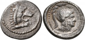 LYCIA. Xanthos. Circa 410-390/80 BC. Stater (Silver, 21 mm, 8.23 g, 7 h), time of Vekhssere II. Head and forepaw of a roaring lion to right. Rev. Head...
