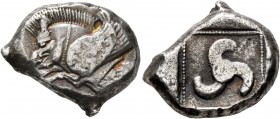 DYNASTS OF LYCIA. Uncertain dynast, circa 480-460 BC. Stater (Silver, 21x15 mm, 8.72 g). Forepart of a winged boar to left. Rev. Triskeles within dott...