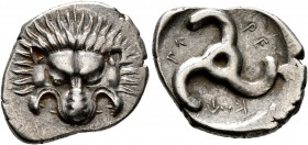 DYNASTS OF LYCIA. Perikles, circa 380-360 BC. 1/3 Stater (Silver, 18 mm, 2.85 g). Facing lion's scalp. Rev. &#66195;&#66177;-&#66197;&#66182;-&#66187;...