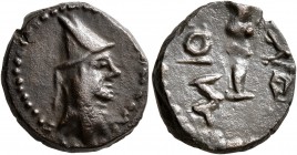KINGS OF SOPHENE. Mithradates II Philopator, circa 89-after 85 BC. Dichalkon (Bronze, 16 mm, 4.47 g, 12 h), Arkathiokerta (?). Diademed and draped bus...