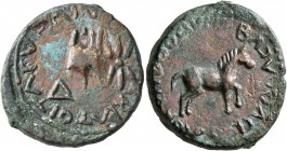 KINGS OF ARMENIA. Artaxias III, 18-34. Tetrachalkon (Bronze, 24 mm, 9.76 g, 11 h), a later imitation, circa 35-54. TOICRIΛTOITΛCVICΛIVKVOK (or similar...