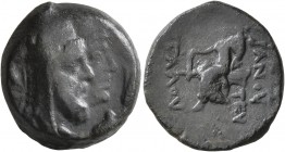 KINGS OF ARMENIA. Tigranes VI, second reign, 66/7. Tetrachalkon (Bronze, 19 mm, 6.53 g, 1 h), Arados, CY 325 = 66/7. Jugate heads of Tigranes VI, wear...
