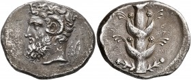 KYRENAICA. Kyrene. Circa 435-331 BC. Tetradrachm (Silver, 28 mm, 13.05 g, 12 h), Asiatic standard, Libystratos, magistrate. Bearded head of Zeus Ammon...
