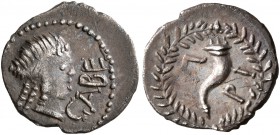 GAUL. Cabellio. Lepidus, 44-42 BC. Obol (Silver, 11 mm, 0.39 g, 7 h). CABE Bare head of Apollo to right. Rev. LE-PI Cornucopiae; all within laurel wre...