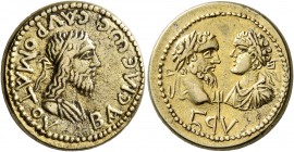 KINGS OF BOSPORUS. Sauromates II, with Septimius Severus and Caracalla, circa 174/5-210/1. Stater (Electrum, 20 mm, 7.79 g, 1 h), BE 496 = 199/200. BA...