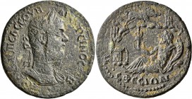 IONIA. Ephesus. Macrinus, 217-218. Medallion (Orichalcum, 36 mm, 23.19 g, 7 h). AYT K M ΟΠЄΛ CЄOYH MAKPЄINOC CЄB Laureate and cuirassed bust of Macrin...