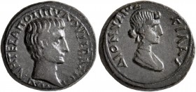 LYDIA. Magnesia ad Sipylum. Augustus, with Julia Augusta (Livia), 27 BC-AD 14. Hemiassarion (Bronze, 17 mm, 4.04 g, 11 h), Dionysios Kilas, son of Dio...