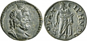 LYDIA. Thyateira. Pseudo-autonomous issue. Hemiassarion (Bronze, 19 mm, 3.68 g, 7 h), time of Severus Alexander, 222-235. Draped bust of Serapis to ri...