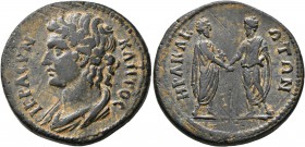 CARIA. Heraclaea Salbace. Pseudo-autonomous issue. Tetrassarion (Bronze, 30 mm, 15.52 g, 7 h), time of Marcus Aurelius and Lucius Verus, 161-169. IEPA...