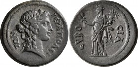 PHRYGIA. Hierapolis. Pseudo-autonomous issue. Tetrassarion (Bronze, 26 mm, 13.22 g, 1 h), 2nd century AD. IЄPAΠΟΛЄITΩN Head of Dionysos to right, wear...