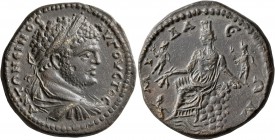 PHRYGIA. Midaeum. Caracalla, 198-217. Tetrassarion (Orichalcum, 30 mm, 17.80 g, 1 h). ANTΩNЄINOC AYΓOYCTOC Laureate, draped and cuirassed bust of Cara...