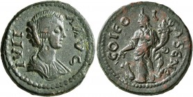PISIDIA. Olbasa. Julia Domna, Augusta, 193-217. Tetrassarion (Bronze, 26 mm, 12.28 g, 7 h). IVLIA AVS (sic!) Draped bust of Julia Domna to right. Rev....