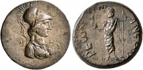 CILICIA. Anemurium. Pseudo-autonomous issue. Assarion (Orichalcum, 18 mm, 4.82 g, 7 h), RY 18 of Antiochos IV Epiphanes = 54/5 AD. Bust of Athena to r...