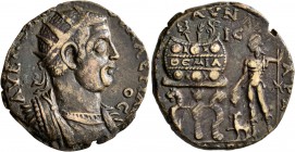 CILICIA. Corycus. Valerian I, 253-260. Octassarion (Orichalcum, 30 mm, 14.36 g, 5 h). AY K [ΠO ΛIK] OYAΛЄPIAN/OC Radiate and cuirassed bust of Valeria...