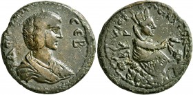 CILICIA. Flaviopolis-Flavias. Julia Domna, Augusta, 193-217. Tetrassarion (Orichalcum, 28 mm, 18.99 g, 1 h), CY 122 = 194/5. ΔOMNA CЄB Draped bust of ...