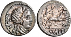 C. Allius Bala, 92 BC. Denarius (Silver, 17 mm, 3.99 g, 4 h), Rome. BALA Diademed female head (of Diana?) to right; before, O. Rev. C•ALLI Diana drivi...