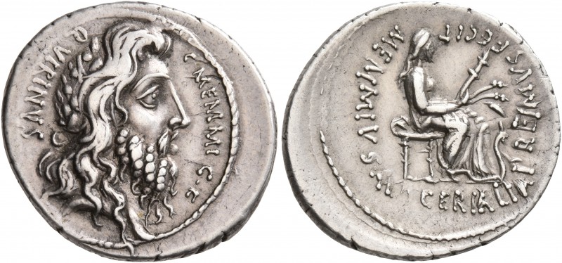C. Memmius C.f, 56 BC. Denarius (Silver, 21 mm, 3.86 g, 6 h), Rome. C•MEMMI C•F ...