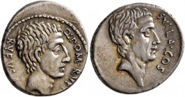 Q. Pompeius Rufus, 54 BC. Denarius (Silver, 18 mm, 3.96 g, 10 h), Rome. Q•POM•RVFI - RVFVS•C[OS] Bare head of the consul Q. Pompeius Rufus to right. R...