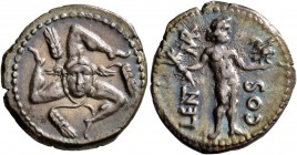 L. Cornelius Lentulus and C. Claudius Marcellus, 49 BC. Denarius (Silver, 19 mm, 3.99 g, 4 h), military mint travelling with Pompey in the East. Trisk...