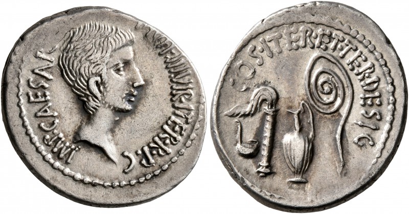 Octavian, 44-27 BC. Denarius (Silver, 21 mm, 3.85 g, 1 h), uncertain mint in Ita...