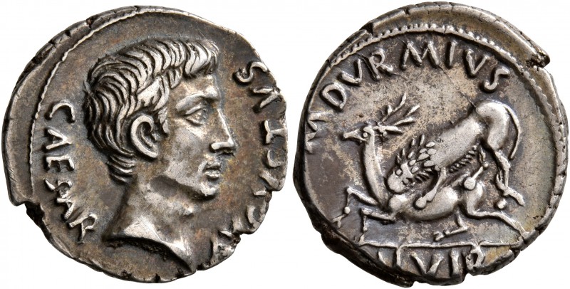 Augustus, 27 BC-AD 14. Denarius (Silver, 19 mm, 3.83 g, 2 h), Rome, M. Durmius, ...