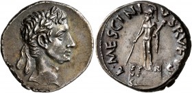 Augustus, 27 BC-AD 14. Denarius (Silver, 19 mm, 3.78 g, 12 h), Rome, L. Mescinius Rufus, moneyer, 16 BC. Laureate head of Augustus to right. Rev. L•ME...