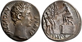 Augustus, 27 BC-AD 14. Denarius (Silver, 18 mm, 3.75 g, 6 h), Lugdunum, circa 15-13 BC. DIVI F AVGVSTVS Bare head of Augustus to right. Rev. IMP•X Aug...