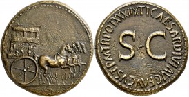 Julia Augusta (Livia), Augusta, 14-29. Sestertius (Orichalcum, 35 mm, 30.52 g, 1 h), Rome, struck under Tiberius, 36-37. Empty horse-drawn quadriga to...