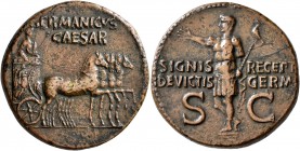 Germanicus, died 19. Dupondius (Orichalcum, 28 mm, 14.87 g, 7 h), Rome, struck und Gaius (Caligula), 37-41. GERMANICVS CAESAR Germanicus, bare-headed ...