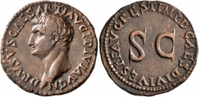Drusus, died 23. As (Copper, 26 mm, 8.65 g, 7 h), restitution issue, Rome, struck under Domitian, 81-82. DRVSVS CAESAR TI AVG F DIVI AVG N Bare head o...