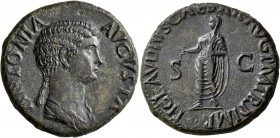 Antonia Minor, Augusta, 37 and 41. Dupondius (Orichalcum, 27 mm, 13.56 g, 7 h), Rome, struck under Claudius, 41-42. ANTONIA AVGVSTA Draped bust of Ant...