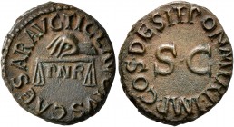 Claudius, 41-54. Quadrans (Copper, 17 mm, 3.96 g, 7 h), Rome, 25 January-3 December 41. TI CLAVDIVS CAESAR AVG Hand to left holding scales; below, P N...