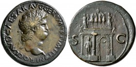 Nero, 54-68. Sestertius (Orichalcum, 35 mm, 27.20 g, 7 h), Lugdunum, 65. NERO CLAVD CAESAR AVG GER P M TR P IMP P P Laureate head of Nero to right wit...