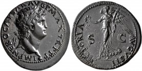 Nero, AD 54-68. As (Copper, 30 mm, 13.42 g, 7 h), Lugdunum, circa 66. IMP NERO CAESAR AVG P MAX TR P P P Laureate head of Nero to right, globe at poin...
