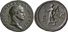 Galba, 68-69. Sestertius (Orichalcum, 35 mm, 26.14 g, 7 h), Rome, autumn 68. IMP SER GALBA CAES AVG TR•P Laureate and draped bust of Galba to right, s...