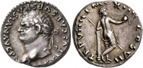Titus, 79-81. Denarius (Silver, 16 mm, 3.51 g, 5 h), Rome, 79. IMP TITVS CAES VESPASIAN AVG P M Laureate head of Titus to left. Rev. TR P VIIII IMP XI...