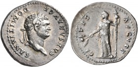 Domitian, as Caesar, 69-81. Denarius (Silver, 19 mm, 3.03 g, 7 h), Rome, 77-78. CAESAR AVG F DOMITIANVS Laureate head of Domitian to right. Rev. CERES...