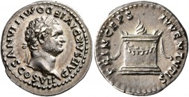 Domitian, as Caesar, 69-81. Denarius (Silver, 18 mm, 3.50 g, 5 h), Rome, struck under Titus, 80-81. CAESAR DIVI F DOMITIANVS COS VII Laureate head of ...