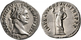 Domitian, 81-96. Denarius (Silver, 19 mm, 3.31 g, 5 h), Rome, 92-93. IMP CAES DOMIT AVG GERM P M TR P XII Laureate head of Domitian to right. Rev. IMP...