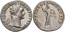 Domitian, 81-96. Denarius (Silver, 18 mm, 3.58 g, 7 h), Rome, 93-94. IMP CAES DOMIT AVG GERM P M TR P XIII Laureate head of Domitian to right. Rev. IM...