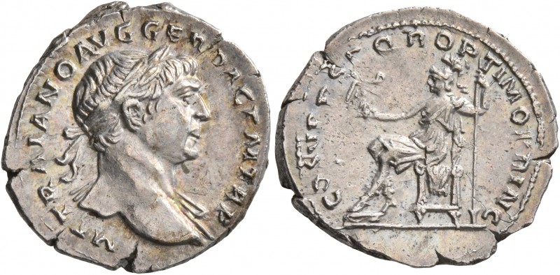 Trajan, 98-117. Denarius (Silver, 20 mm, 3.09 g, 8 h), Rome, circa 108-109. IMP ...