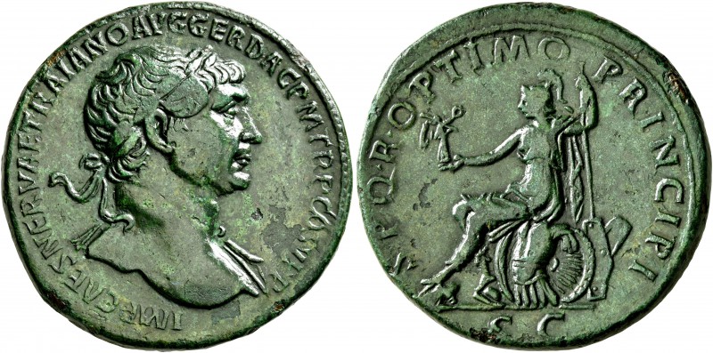 Trajan, 98-117. Sestertius (Orichalcum, 32 mm, 25.47 g, 7 h), Rome, circa 108-10...