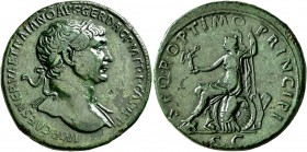 Trajan, 98-117. Sestertius (Orichalcum, 32 mm, 25.47 g, 7 h), Rome, circa 108-109/10. IMP CAES NERVAE TRAIANO AVG GER DAC P M TR P COS V P P Laureate ...
