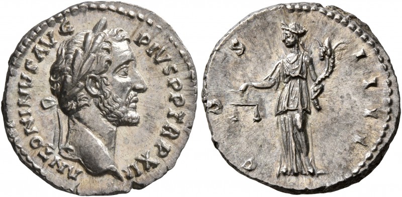 Antoninus Pius, 138-161. Denarius (Silver, 18 mm, 3.36 g, 6 h), Rome, 148-149. A...