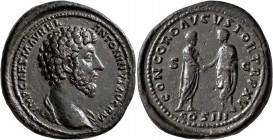 Marcus Aurelius, 161-180. Sestertius (Orichalcum, 36 mm, 34.85 g, 12 h), Rome, 161-162. IMP CAES M AVREL ANTONINVS AVG P M Bare head of Marcus Aureliu...