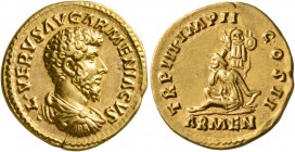 Lucius Verus, 161-169. Aureus (Gold, 19 mm, 7.13 g, 5 h), Rome, 163. •L•VERVS AVG ARMENIACVS Bare-headed, draped and cuirassed bust of Lucius Verus to...