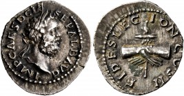 Clodius Albinus, 195-197. Denarius (Silver, 19 mm, 2.49 g, 11 h), Lugdunum. IMP CAES D CLO SEP ALB AVG Laureate head of Clodius Albinus to right. Rev....